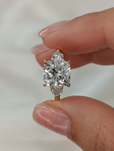1.50-3.55 CT Cushion Diamond 3 Stones Engagement Ring