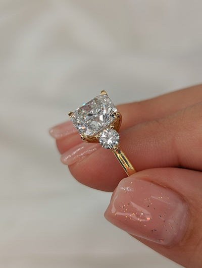 1.50-3.55 CT Cushion Diamond 3 Stones Engagement Ring