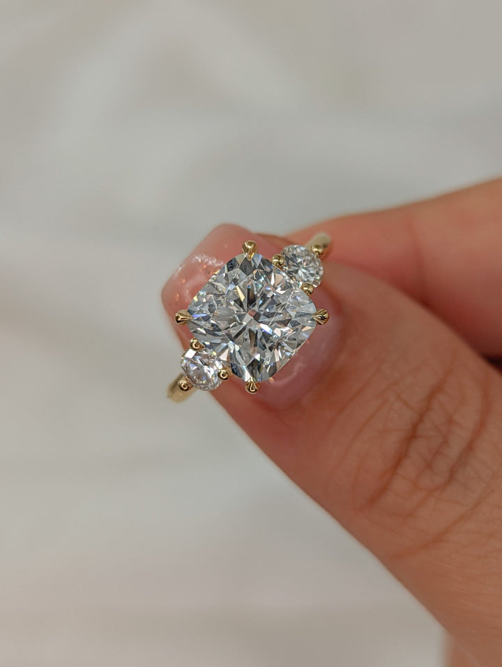 1.50-3.55 CT Cushion Diamond 3 Stones Engagement Ring