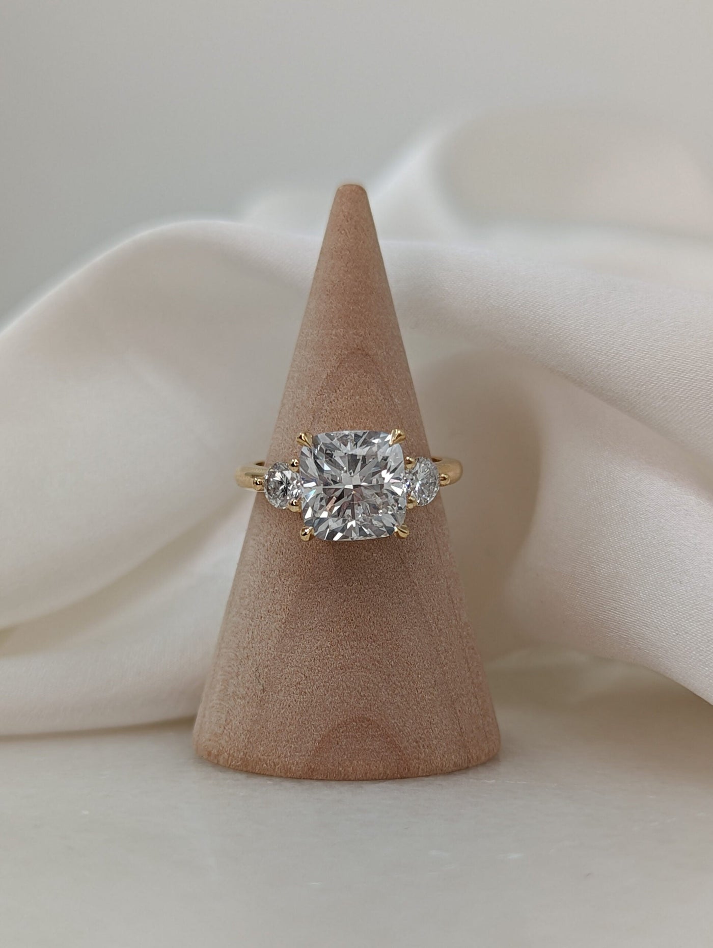 1.50-3.55 CT Cushion Diamond 3 Stones Engagement Ring