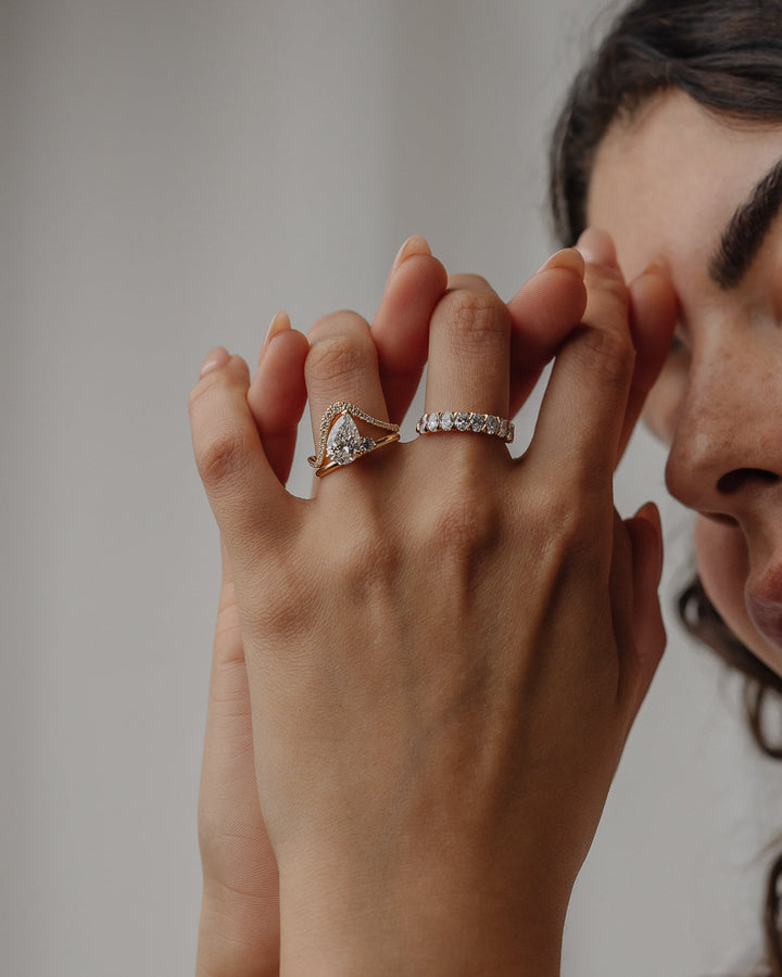 0.28 TCW Round Lab Grown Diamond Curved Pave Wedding Band