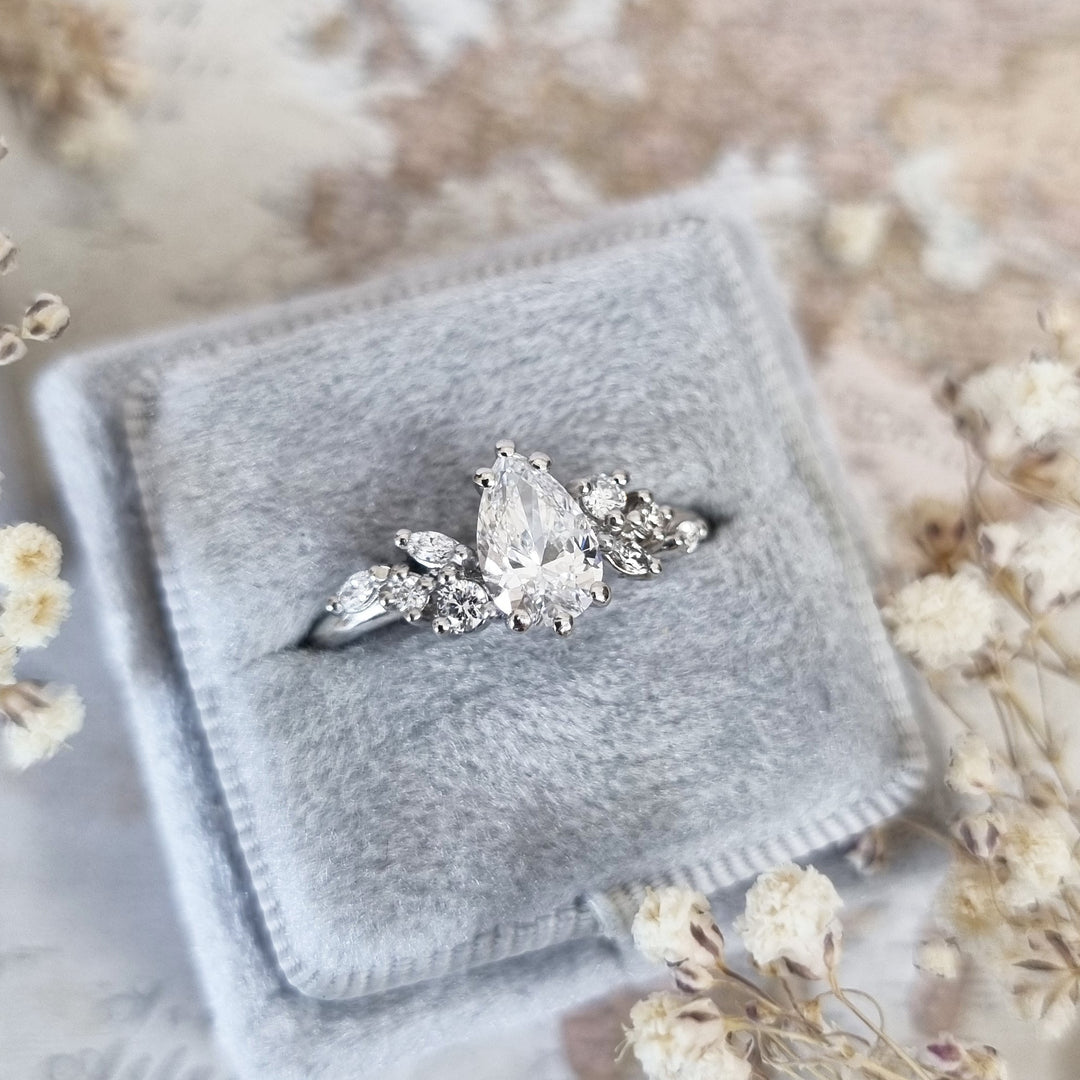 1.0-3.0 CT Pear Art Deco Style Lab Grown Diamond Engagement Ring