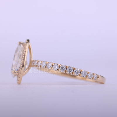 1.0CT Pear Cut Diamond Halo Pave Setting Moissanite Engagement Ring