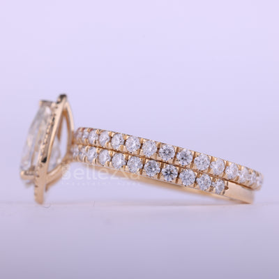1.0CT Pear Cut Halo Pave Setting Diamond Moissanite Bridal Ring Set