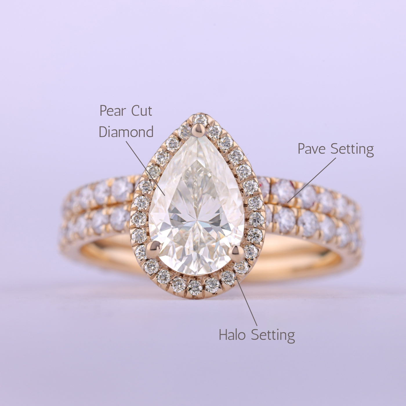1.0CT Pear Cut Halo Pave Setting Diamond Moissanite Bridal Ring Set