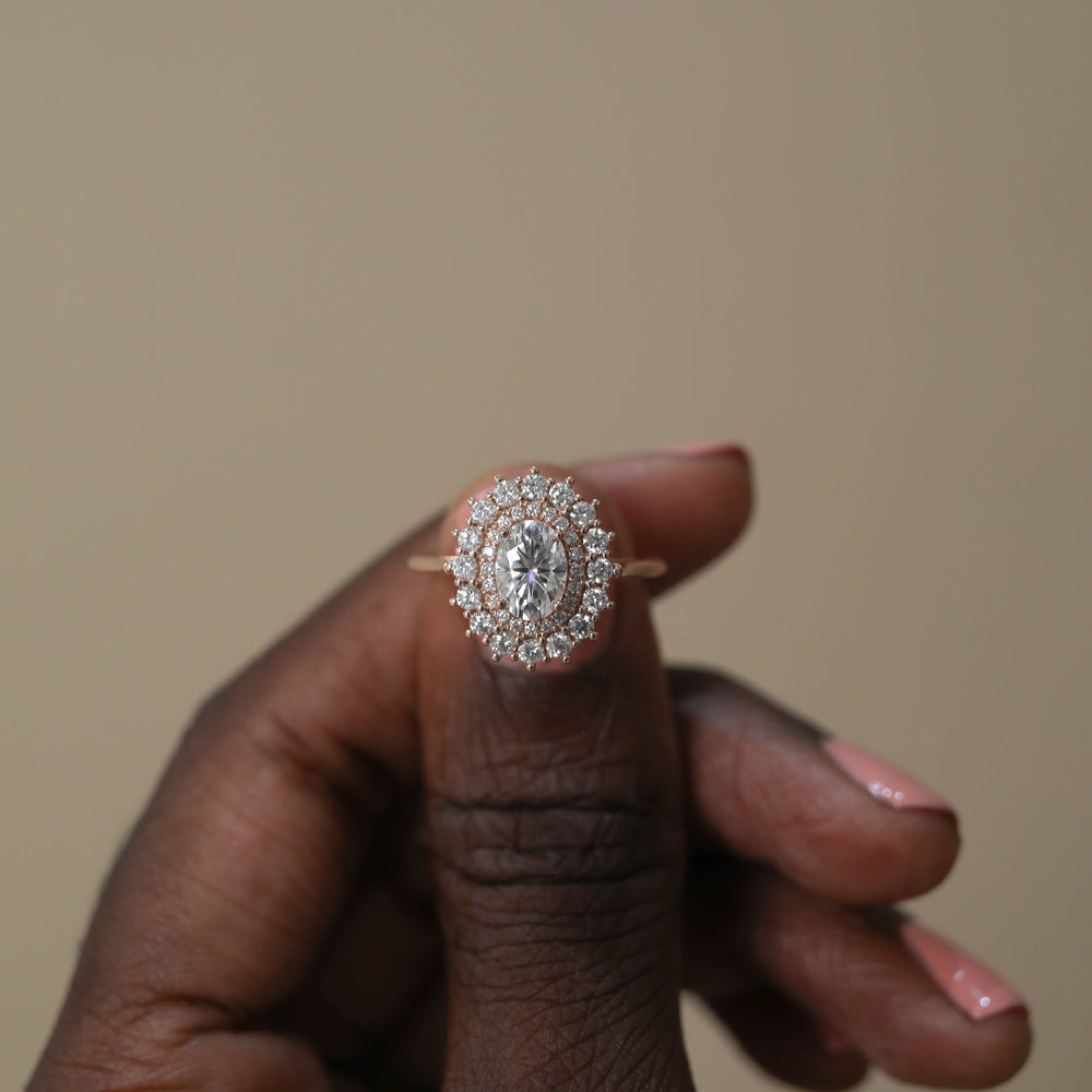 0.75CT Oval Cut Double Halo Moissanite Diamond Engagement Ring For Her