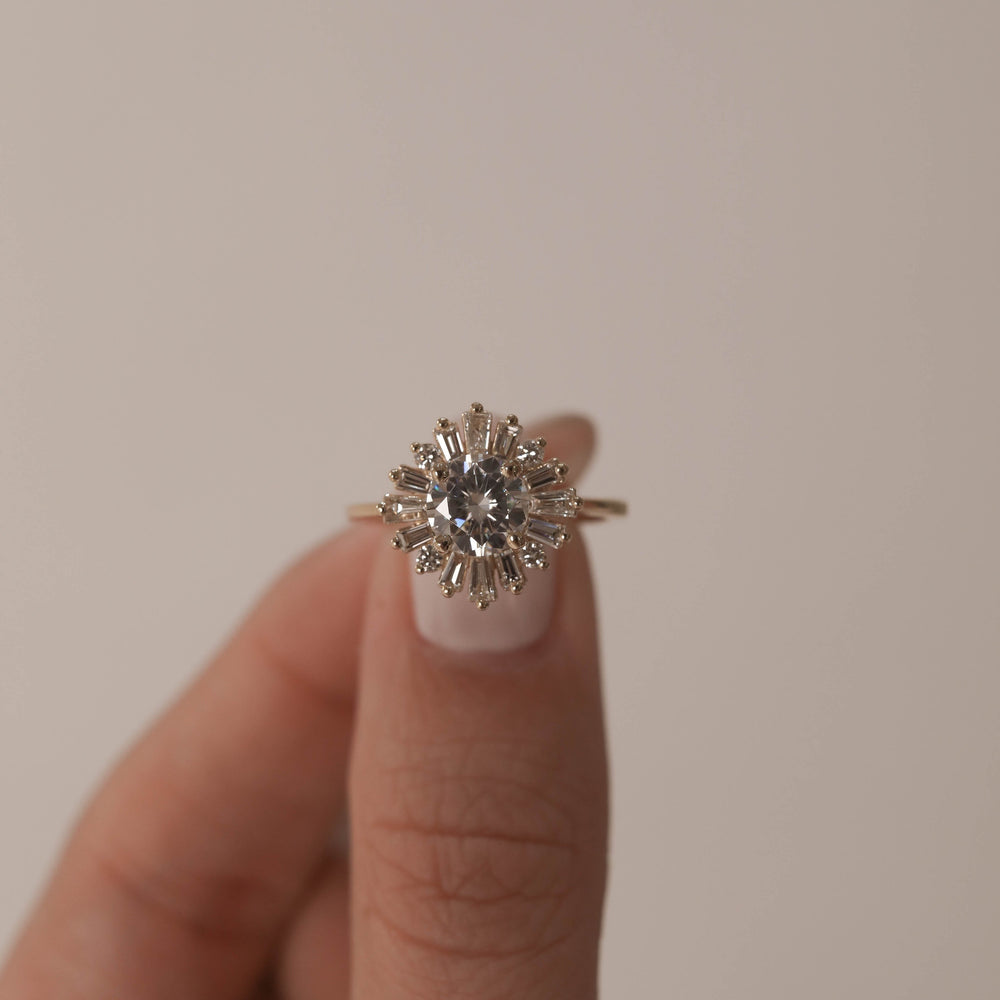 1.05CT Round Moissanite Cluster Diamond Engagement Ring