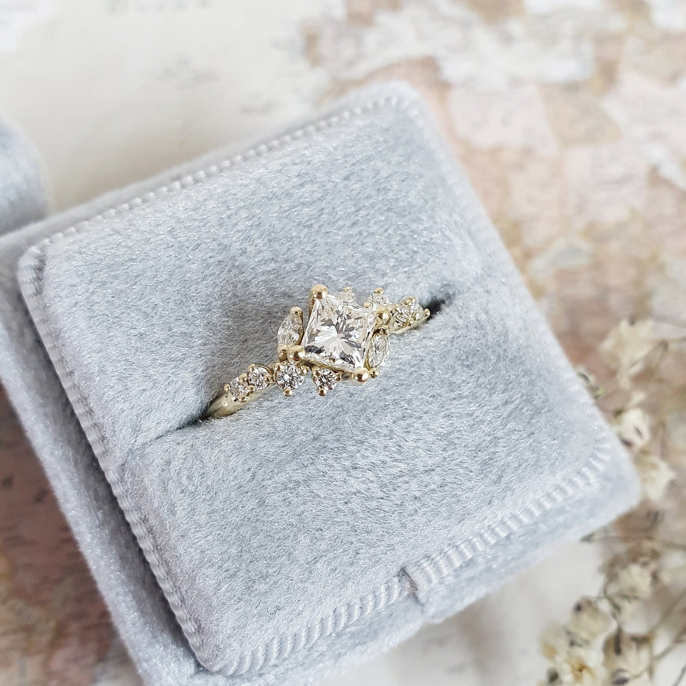 0.70-2.40 CT Princess Cut Cluster Style Lab Grown Diamond Engagement Ring