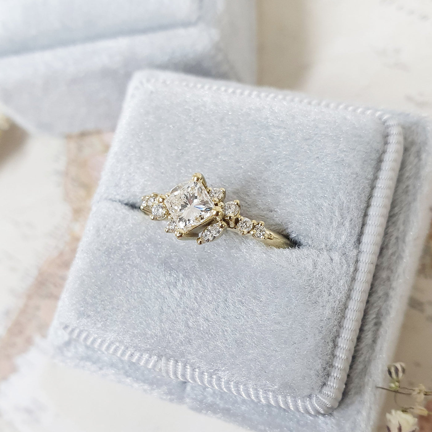 0.70-2.40 CT Princess Cut Cluster Style Lab Grown Diamond Engagement Ring