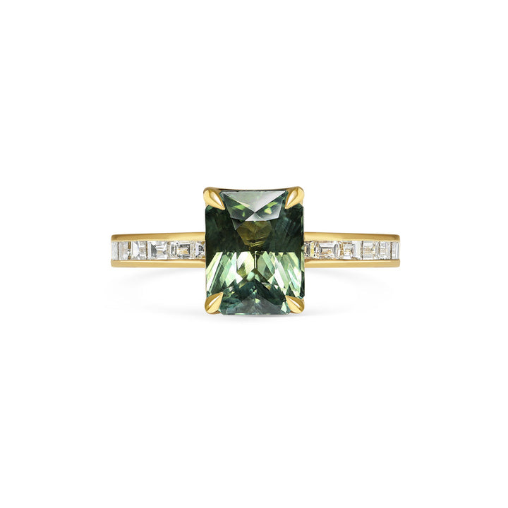 2.50CT Teal Yellowish-Green Radiant Diamond Chhanel Setting Lab Grown Ring