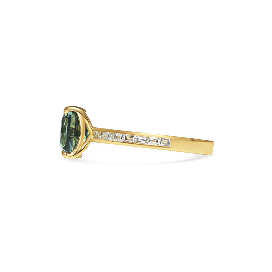 2.50CT Teal Yellowish-Green Radiant Diamond Chhanel Setting Lab Grown Ring