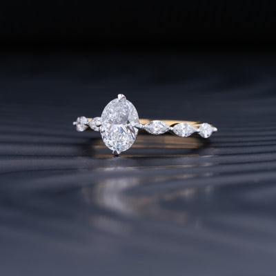 1.0 CT Oval Cut Pave Moissanite Diamond Engagement Ring