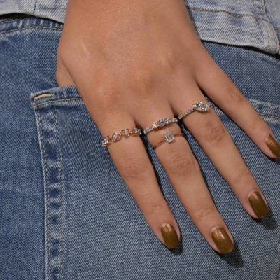 0.75 CT Heart Cut Pave Moissanite Two Stone Engagement Ring