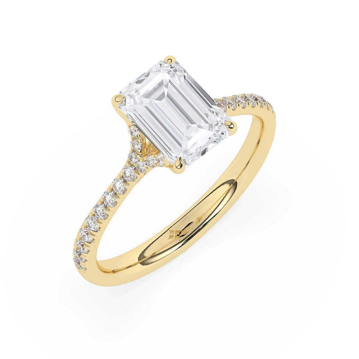 2.0CT Emerald Cut Split Shank Pave Setting Moissanite Engagement Ring