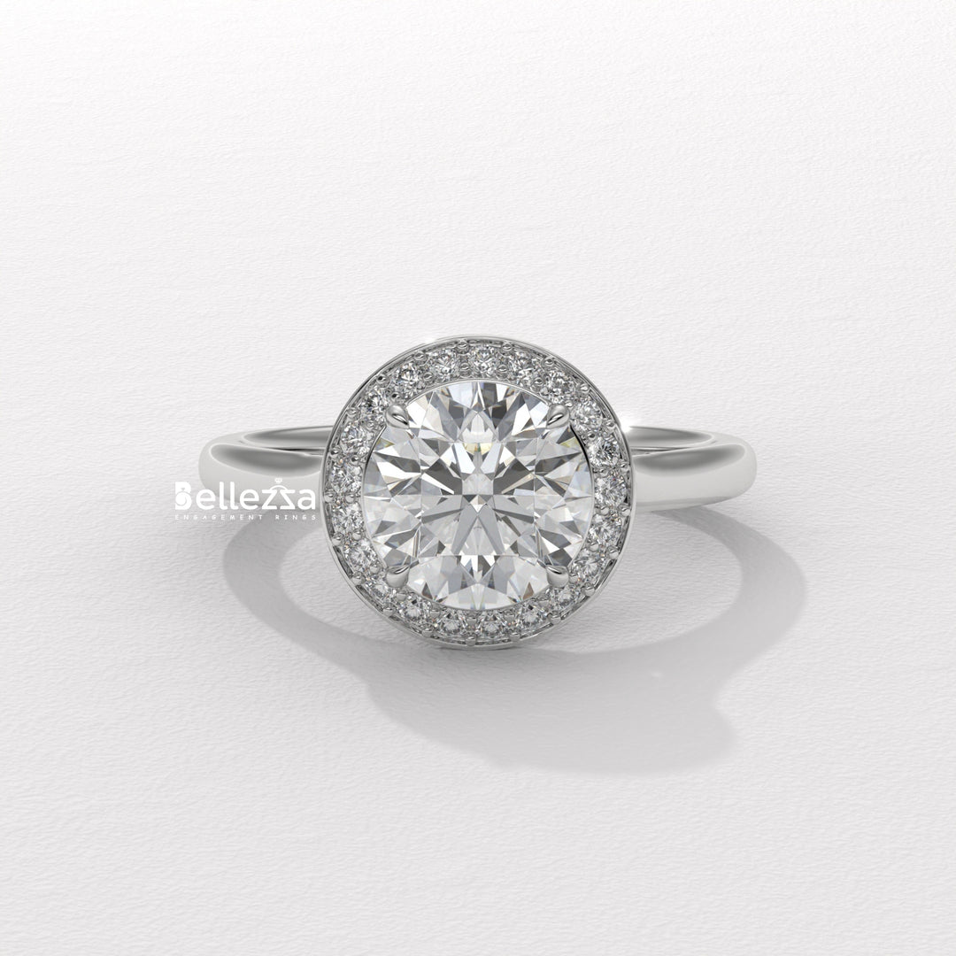 1.50-2.50CT Round Cut CVD Diamond Halo Setting Engagement Ring