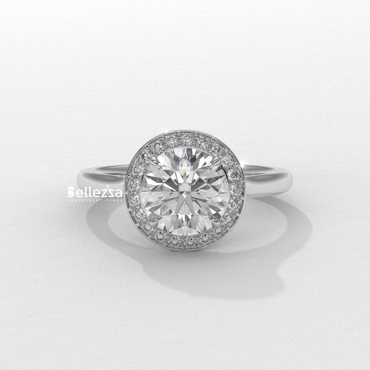 1.50-2.50CT Round Cut CVD Diamond Halo Setting Engagement Ring