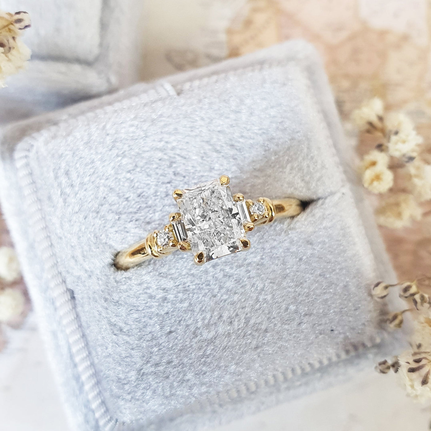 1.0-3.0 CT Radiant Cut Five Stone Lab Grown Diamond Engagement Ring