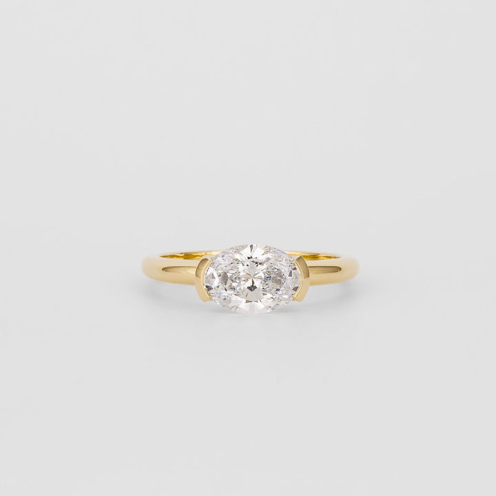 1.37- 2.50 CT Oval Lab Grown Diamond Half Bezel Engagement Ring