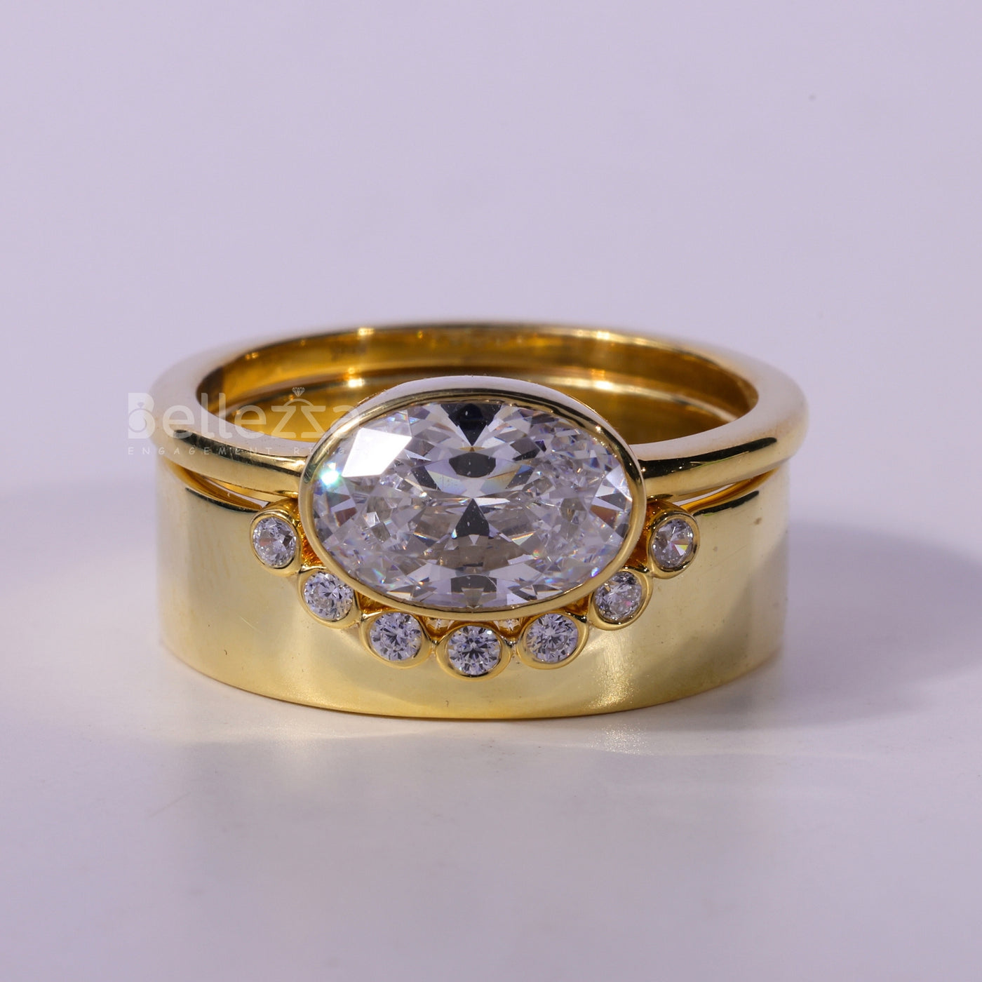 1.50CT East-west Oval Cut Diamond Curved Moissanite Bridal Ring Set