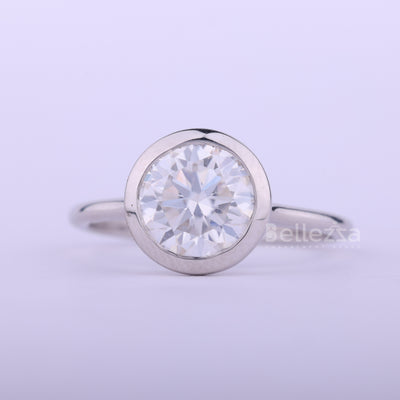 1.0CT Round Cut Diamond Bezel Setting Solitaire Engagement Ring