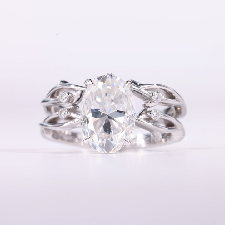 1.50CT Oval Cut Nature Inspired Moissanite Bridal Ring Set