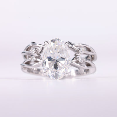 1.50CT Oval Cut Nature Inspired Moissanite Bridal Ring Set