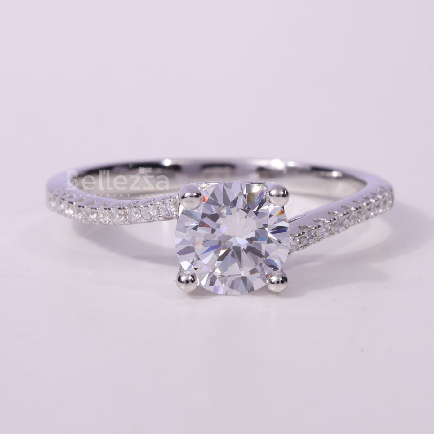 1.0CT Round Cut Pave Setting Moissanite Engagement Ring
