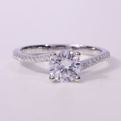1.0CT Round Cut Pave Setting Moissanite Engagement Ring