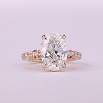 2.50CT Oval Cut Three Side Pave Setting Unique Moissanite Engagement Ring