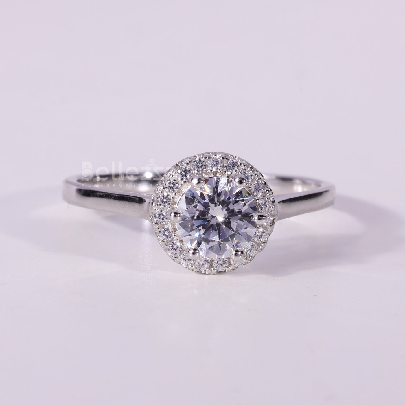 0.50CT Round Cut Diamond Halo Setting Moissanite Engagement Ring