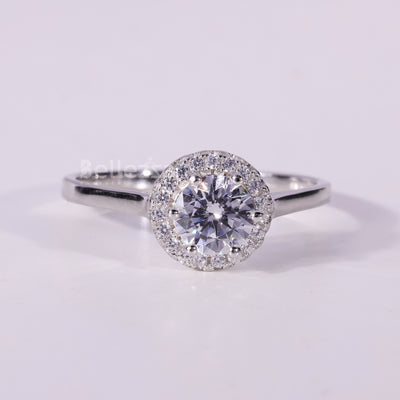 0.50CT Round Cut Diamond Halo Setting Moissanite Engagement Ring