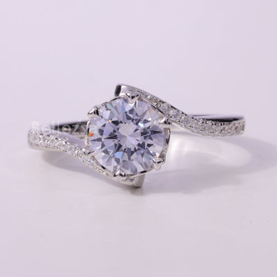 1.0CT Round Cut Bypass Shank Pave Setting Engagement Ring