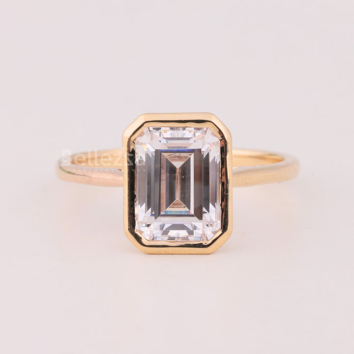 1.50CT Emerald Cut Bezel Setting Solitaire Engagement Ring