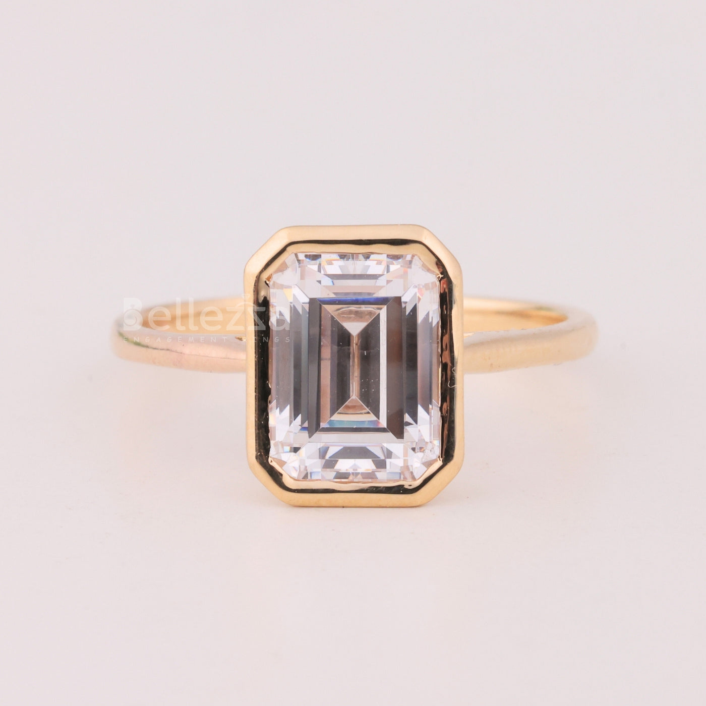 1.50CT Emerald Cut Bezel Setting Solitaire Engagement Ring
