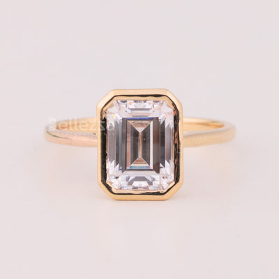1.50CT Emerald Cut Bezel Setting Solitaire Engagement Ring
