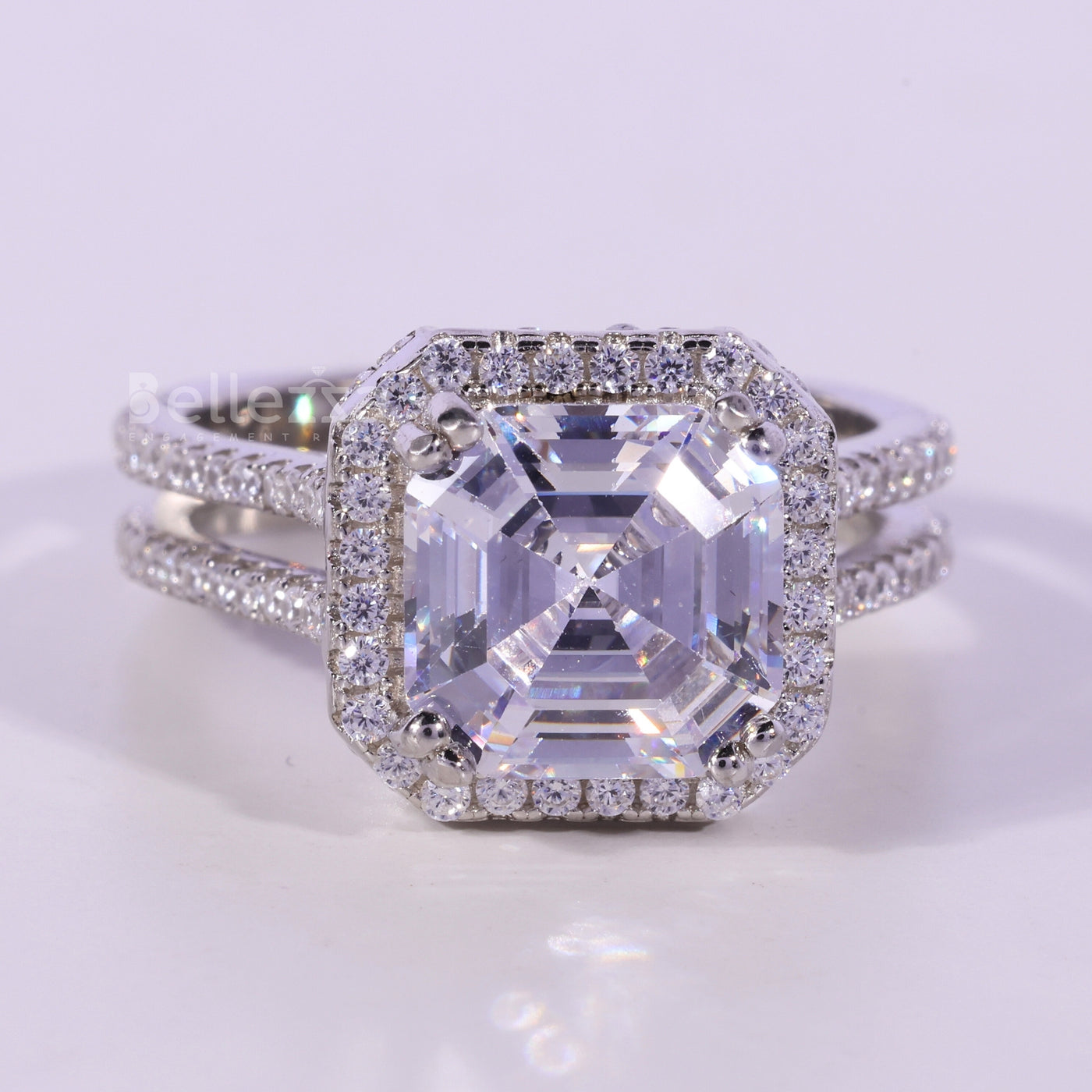 1.50CT Asscher Cut Halo Moissanite Engagement Ring