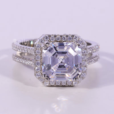 1.50CT Asscher Cut Halo Moissanite Engagement Ring