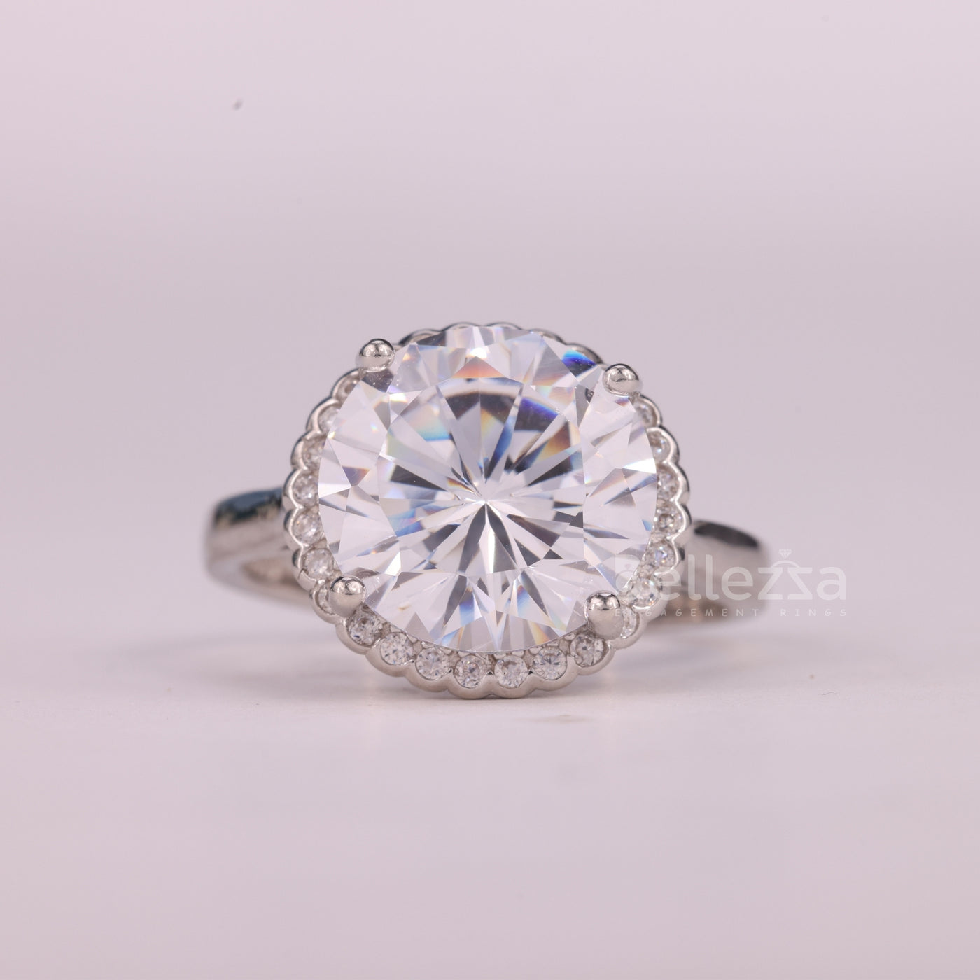 2.0CT Round Cut Halo Setting Moissanite Engagement Ring
