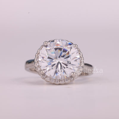 2.0CT Round Cut Halo Setting Moissanite Engagement Ring