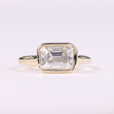 1.50CT East-West Emerald Cut Bezel Setting Moissanite Solitaire Ring