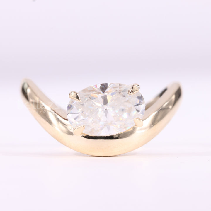 1.50CT East-West Oval Cut Curved Moissanite Solitaire Engagement Ring