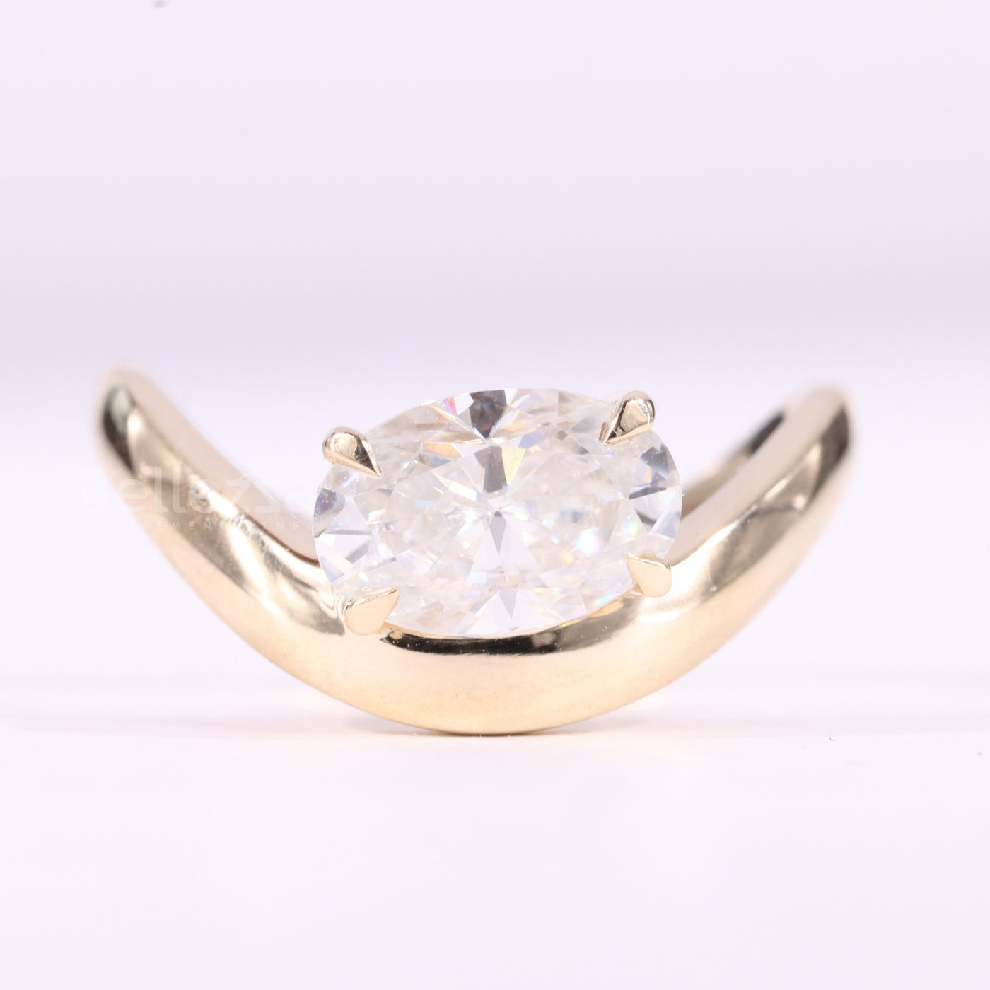 1.50CT East-West Oval Cut Curved Moissanite Solitaire Engagement Ring