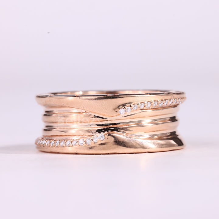 Unique Round Cut Diamond Wide Moissanite Wedding Ring