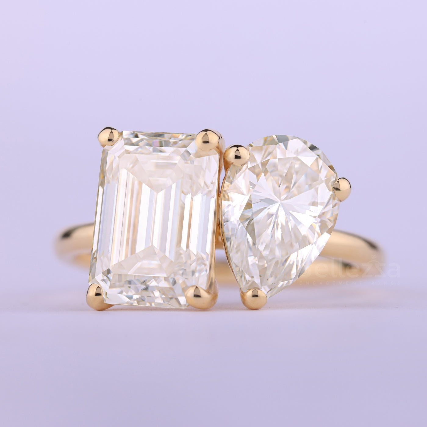2.0CT Emerald & Pear Cut Diamond Toi Et Moi Engagement Ring
