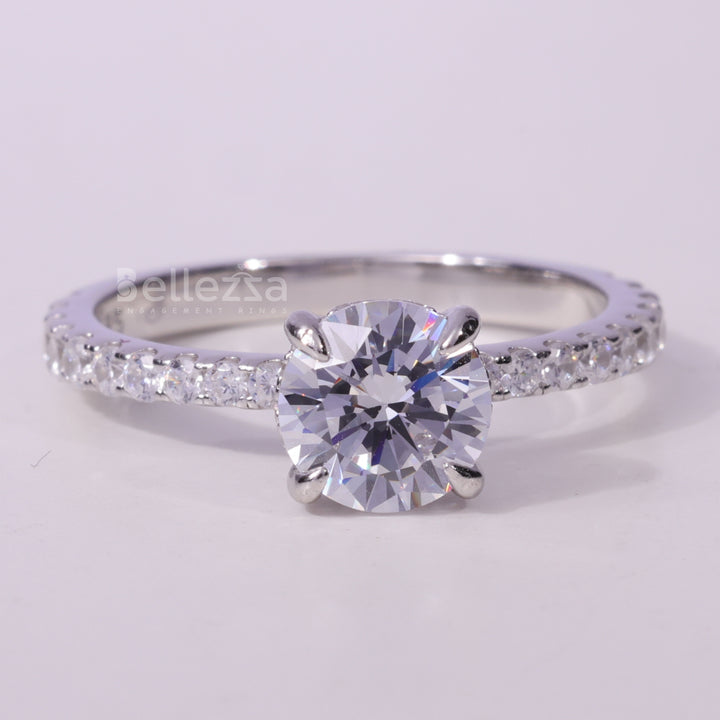 0.75CT Round cut Pave Setting Moissanite Engagement Ring