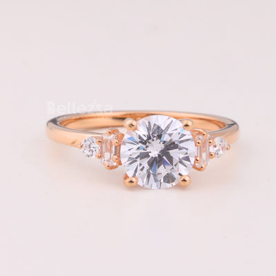1.0CT Round Cut Cluster Diamond Moissanite Engagement Ring