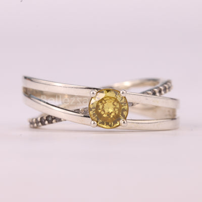 0.7CT Round Cut Yellow Diamond Unique Crossover Engagement Ring