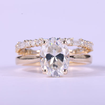 1.50CT Oval Cut Diamond Moissanite Pave Setting Bridal Ring Set