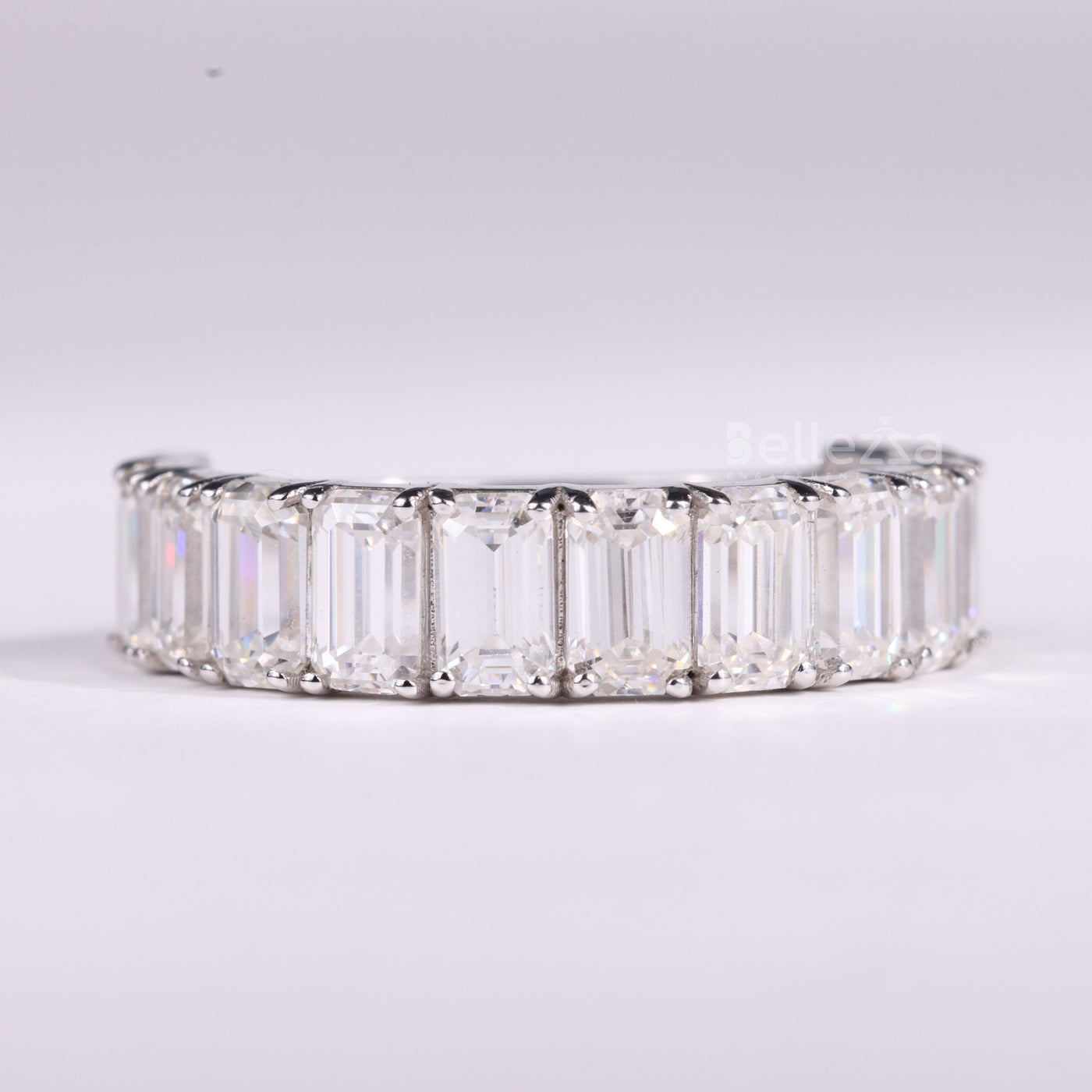 Emerald Cut Half Eternity Moissanite Wedding Band