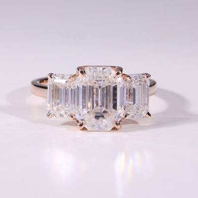 1.0CT Emerald Cut Three Stone Moissanite Engagement Ring